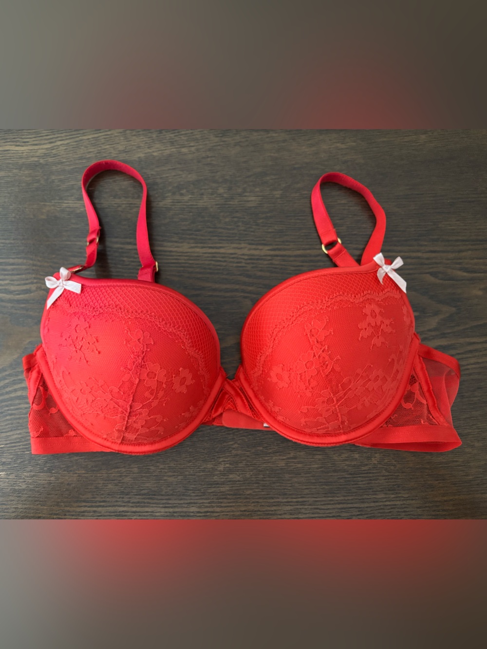 Victoria’s Secret Very Sexy Padded Demi Red Lace Bra with Bow Accent